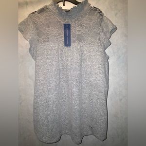 Ruche Neck Lace Detail Short Sleeve Blouse